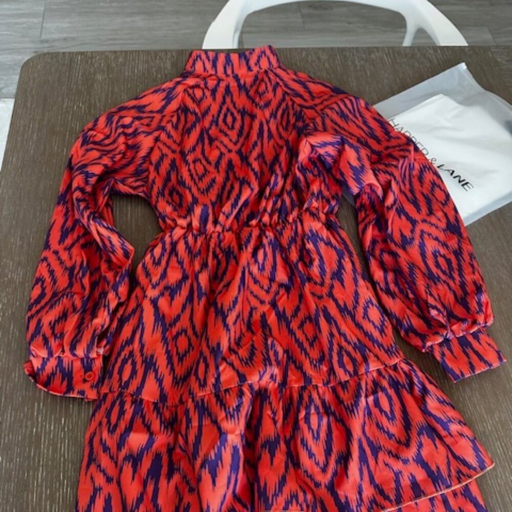 NWT Orange and Purple Print Eleanor Ruffle Mini Dress, S - Picture 5 of 8
